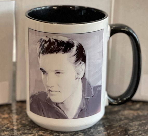 Elvis Presley Silver ceramic mug for Elvis Presley fan. Coffee mug gift for her and boyfriend gift.