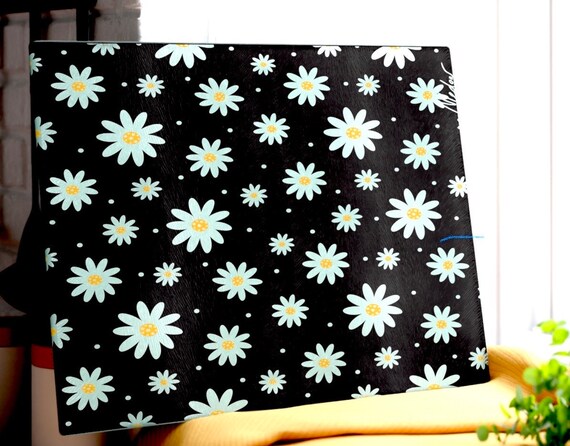 Black White Daisy Cheese Tray, Modern Kitchen Glass Cutting Board, Gift For The Host And Hostess,Distinctive Botanical Art Countertop Board