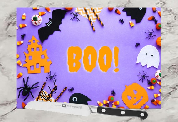 BOO on Purple! Halloween Decoration and serving tray. Cutting Board and Kitchen decor. FREE SHIPPING