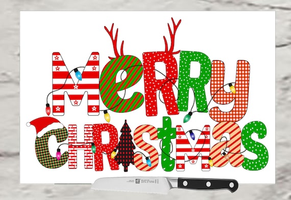 TRAY Glass Cutting Board Christmas Décor, Holiday Decor Serving Platter to Cut, Serve, and Display