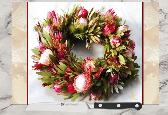 Holiday Wreath Christmas Decor Glass Cutting Board. Holiday Decor Serving Platter to Cut, Serve, and Display
