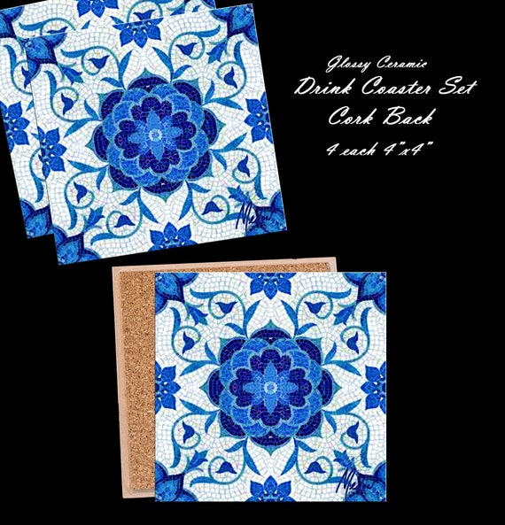 Greece tile. Ceramic tile drink coasters. Greek Painting on Tile. Mothers day gift for her