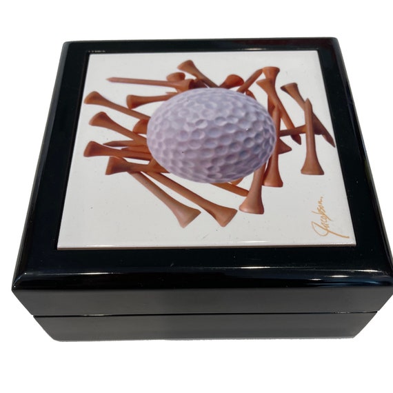 2-Jewelry Box Golf Ball is a unique golf gift. Glossy ceramic tile lid for with hinged cover -Bestseller Fathers day gift,...