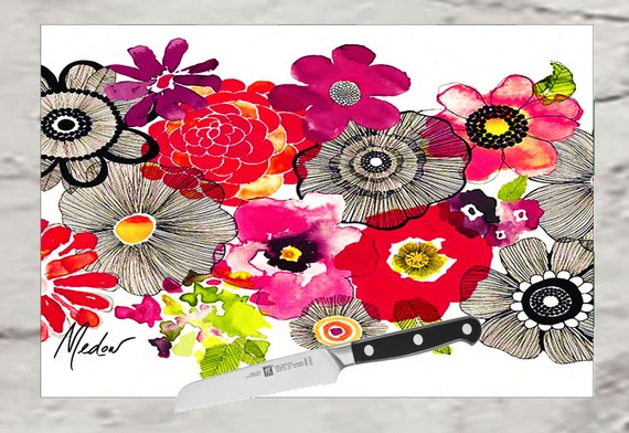 Boho Decor Flower BWR. Bohemian decor. Use as a serving tray, cheese board and charcuterie board.