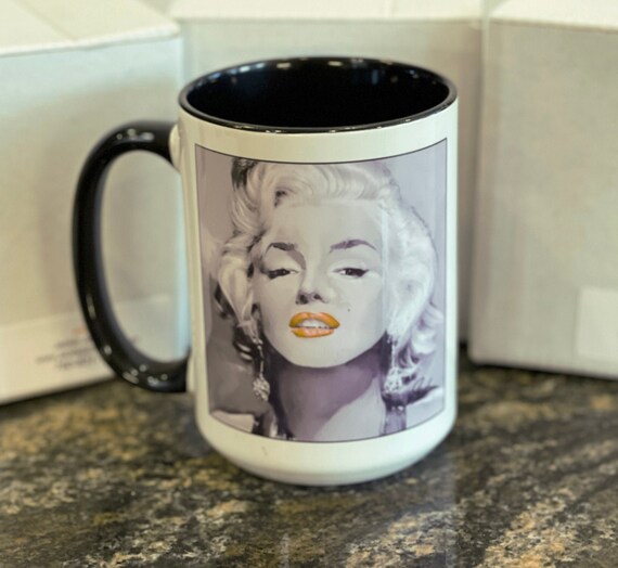 Marilyn Monroe V Silver Ceramic mug for Marilyn fan. Coffee mug gift for her and boyfriend gift.