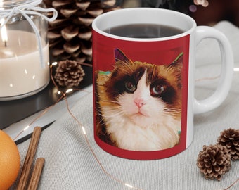 Coffee Mug Ceramic 11oz Cat , men women trendy pop art tea mug, pet lover cat rag doll ceramic dishwasher safe microwave safe cocoa mug,