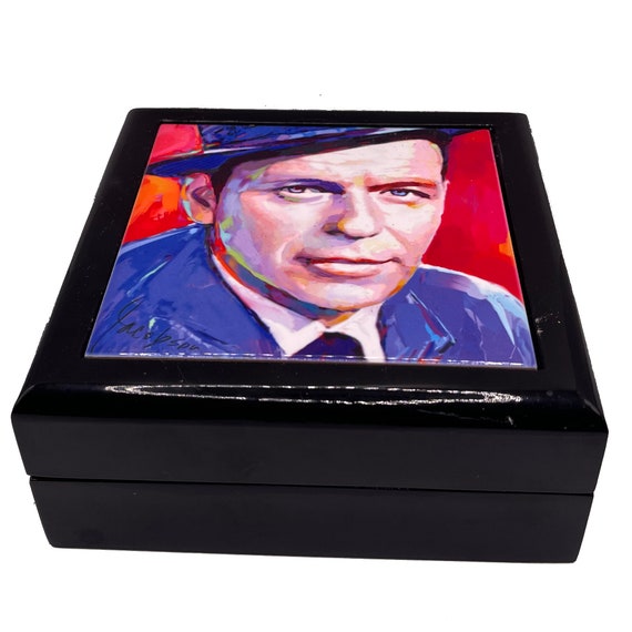 Frank Sinatra. Wooden Jewelry Box. Keepsake and Trinket box. Box in 2 Sizes with glossy ceramic tile lid.