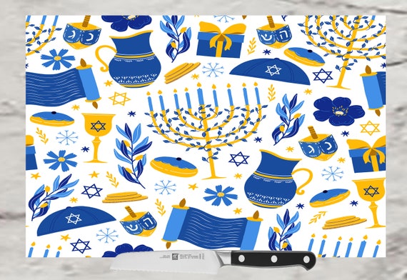 TRAY Hanukkah Gifts Glass Cutting Board Chanukah Decor Serving Platter to Cut, Serve, and Display