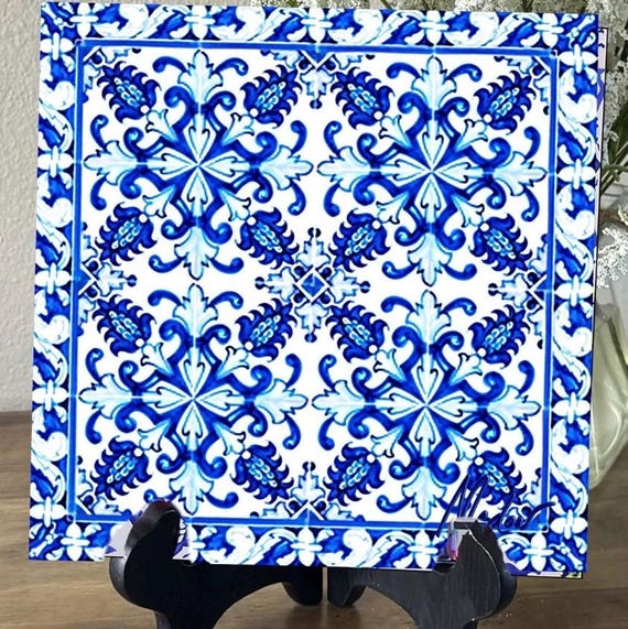 Decorative Ceramic Tile. Portuguese Decor Accent Art, Art For Table or Shelf, Dad DayGift Tile, Portugal Art Accent Tiles,