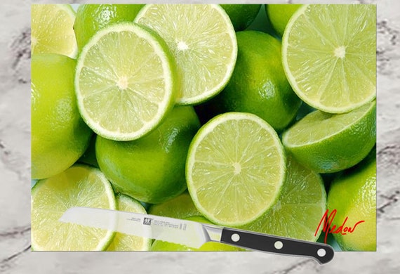 Key Limes Glass Cutting Board. Perfect Home Bar Accessory, Modern Kitchen Functional Gift. Makes A Great Hostess Gift, Art Glass to Display