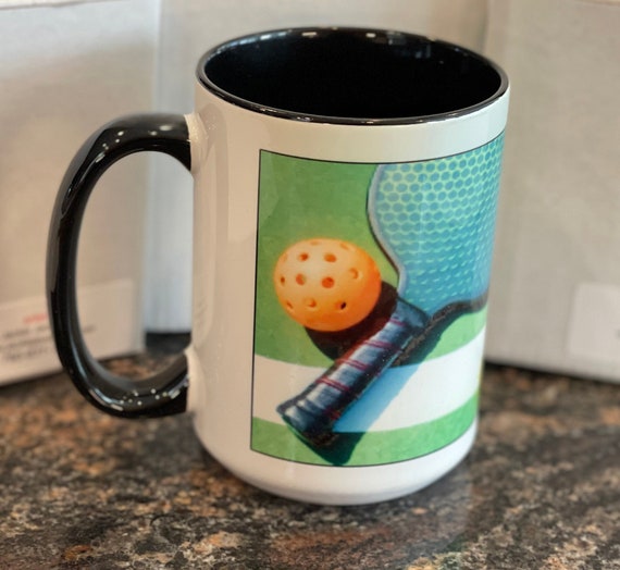 Pickleball. Pickleball gift idea for Fathers Day Gift for him. coffee mug is dishwasher and microwave safe.