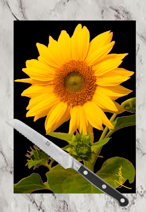 Sunflower Face Glass Cutting Board, Botanical Art Countertop Board, Beautiful Breakfast Bread Board, Serve Slice Cut And Dice Glass Tray,