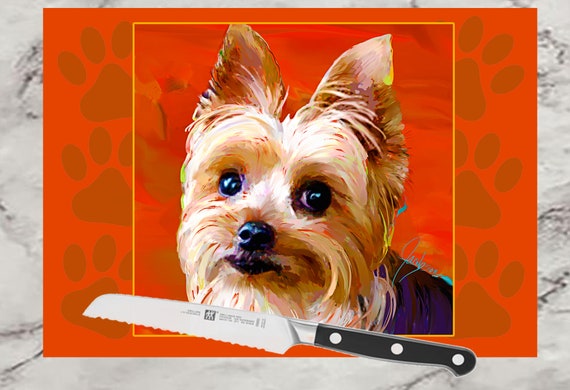 Yorkshire Terrier Dog Glass Cutting Board. Yorkie Lover Mothers Day Gift Tray, Yorkie Decor Serving Tray, Yorkie Bread Board Great Mom Gift