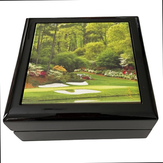 Augusta National jewelry box Golf gift, Gift for him, Fathers Day gift Hole12 tops this Black Wood Jewelry Box / Keepsake box.