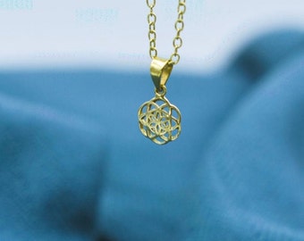 Collier avec pendentif mini fleur de vie, chaîne fleur de vie