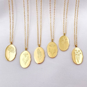 Collana con fiore del mese di nascita, oro 18k, collana con fiore del mese di nascita