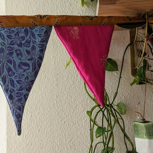 Bunte Wimpelkette aus recycelten Saris, indoor und outdoor, Bunte Deko Girlande imagem 9