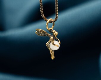 Pendentif Fée Ou Elfe En Or Jaune Plaqué 18 Carats - Grand Modèle - Pour Femme Ou Enfant - Bijouterie Papillon Bleu