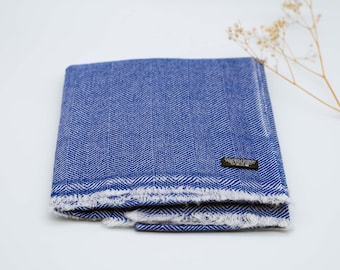 Bufanda/estola de cachemira ROMA, azul, hecha de lana 100% cachemira, aprox. 70 x 200 cm | Bufanda de cachemira suave con estampado de espiga para mujer y hombre