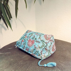 Borsa cosmetica KARIM, stampa a blocchi di cotone, borsa da toilette, borsa cosmetica 22 x 19 x 12 cm