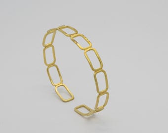 Geometric "CITY LINES" brass bangle, gold-tone open bangle | modern boho bangle for women, adjustable cuff