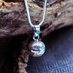 Silver ball pendant / sound ball / angel caller with gemstone