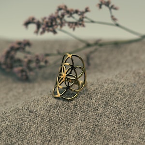 Golden mandala ring made of brass