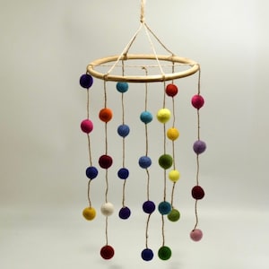 Mobile made of colorful felt balls