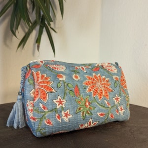 Baumwoll-Block-Print Kosmetiktasche MAYA, Kulturtasche, Kosmetikbeutel 22 x 19 x 12 cm
