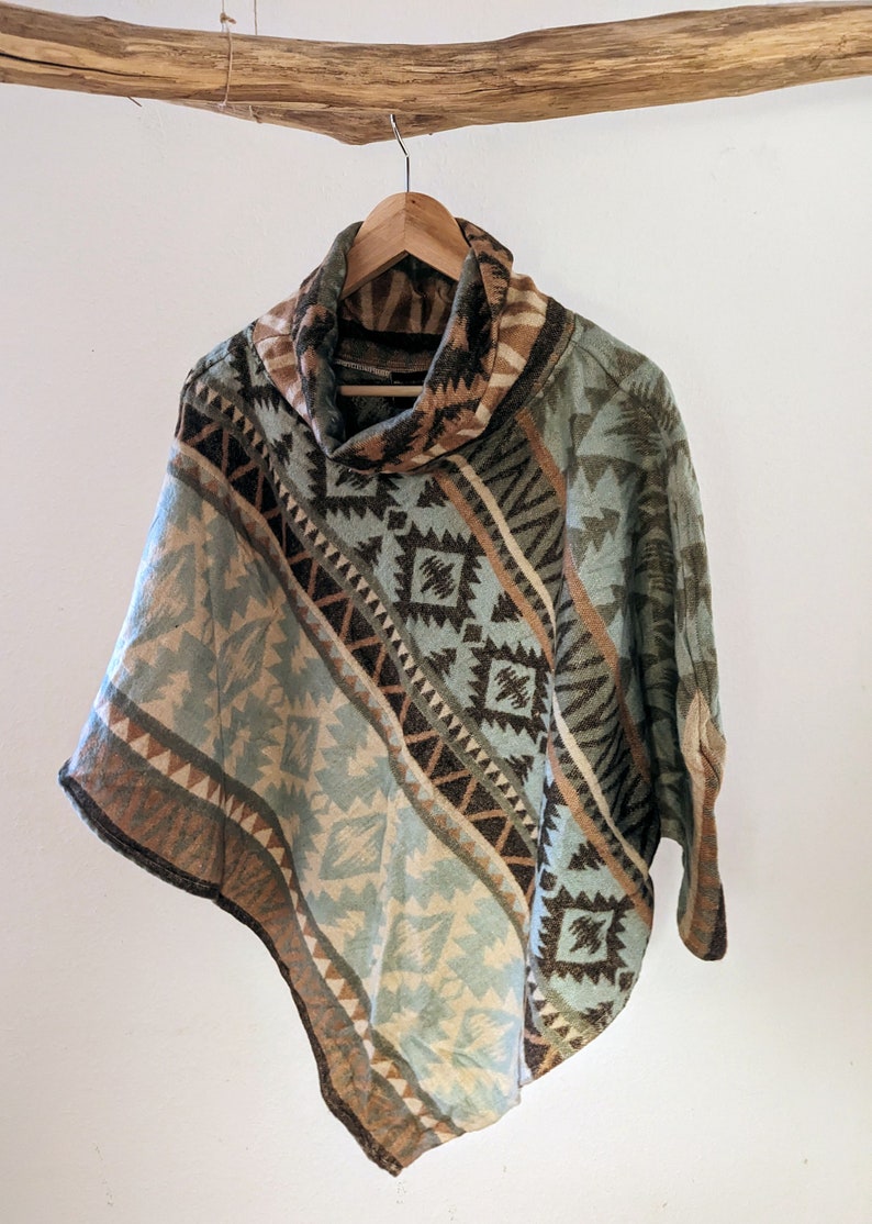 Poncho bohème chaud WILKE, beige/marron/bleu clair image 1