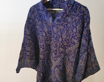 Winter poncho “VIOLA” in blue/turquoise | Cozy poncho with paisley pattern