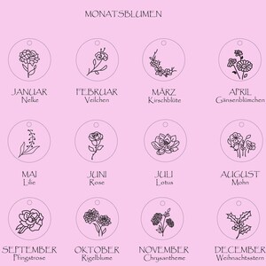 Personalisierte Halskette mit eingravierter Blume, Geburtsblumenkette, Monatsblume