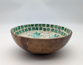 Coconut Bowl with Mother of Pearl Blue 14cm Diameter Cereal Bowl Breakfast Bowl Fruit Bowl Snack Bowl