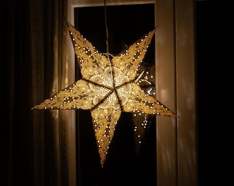 Estrella de papel con diseño, estrella de Navidad, temporada de Adviento, blanco/negro/plata