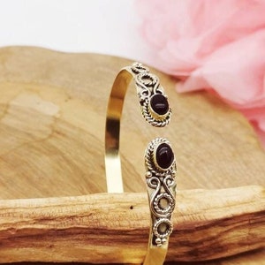 Vintage brass bangle with black gemstones &quot;Onyx&quot;