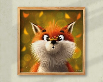 Fine art art print, 20 x 20 cm, "Pux the Fox", pictures for children's rooms, wall decoration for children, wall art, gift idea, animals, fox