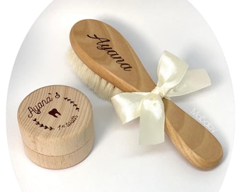 engraved pesonalized baby hair brush milk tooth box gravierte personalisierte Haarbürste Milchzahn box/dose all languages