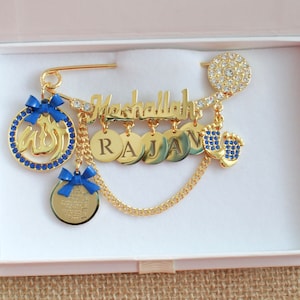 18k gold plated stroller pin newborn personalized gift Baby pin Birth gift Mashallah 4qul Wan Yakad