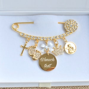 18k gold plated pin engraved with text, baby pin, lapel pin, newborn gift, baptism, catholic, confirmation, cross, christian