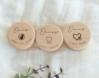 personalized engraved wooden box for babys first hair, umbilical cord and milktooth keepsake 3pcs