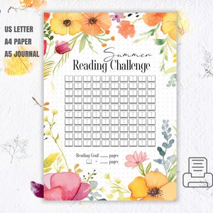 Summer Reading Challenge PRINTABLE, 100 & 25 Seiten, Bücher Tracker, Buch Planer, Ausmalseite A4, A5 Journal, US Letter