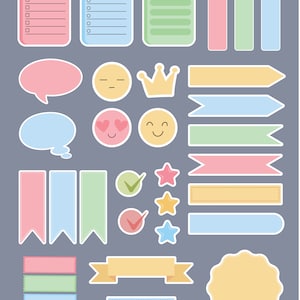 Pastel digital journal stickers - png downloadable stickers - daily planner stickers - pre-cropped iPad stickers - Goodnote stickers