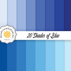 Papel Digital Azul Sólido - 20 tons diferentes de azul para fundos, papéis para scrapbook, decoupage e artesanato. Pacote de papel digital azul.