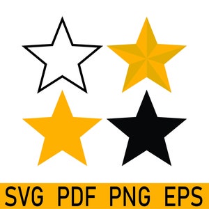 Star outline and solid digital download for cricut- svg png eps and pdf instant  clipart. Black and yellow. Silhouette. Basic shapes.