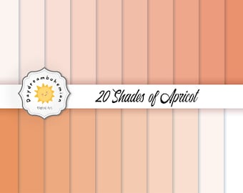 Solid Apricot Crush Color Digital Paper - 20 nuances différentes d’abricot pour le fond, le scrapbooking et l’artisanat. Pack papier numérique abricot.