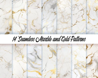 Seamless White and Gold marble digital paper, marble texture gold veins, background, instant digital download, for personal + commercial use
