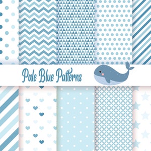 Lichtblauw digitaal papier, blauw digitaal papierpakket, babyblauw digitaal scrapbookpapier