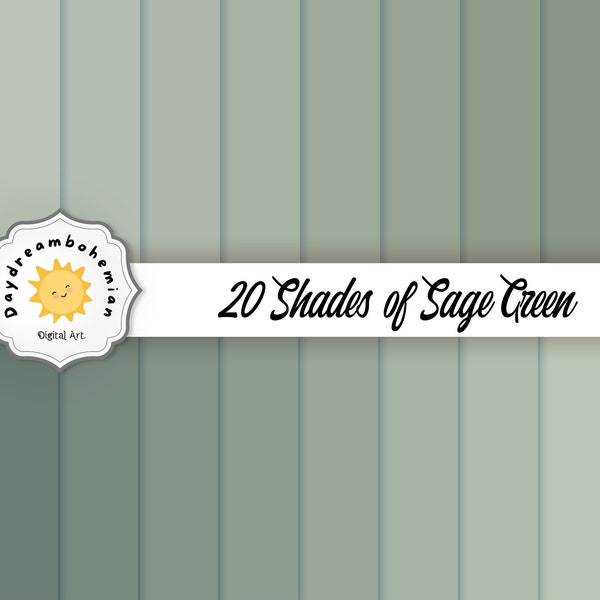 Sage Green Color Digital Paper - 20 different shades of sage for background, scrapbook papers, decoupage and crafts. Sage digital paper pack