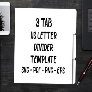 US Letter 3 tab Binder Divider Template - Downloadable printable tabs for 8.5&quot; x 11&quot; - blank organization tab in png, svg, pdf, eps