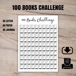 100 Books challenge printable tracker, reading book template, reading log coloring page A4, A5 journal, US Letter, book planner